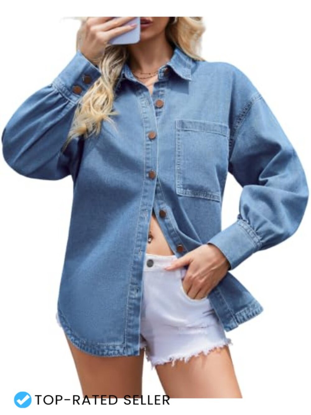 Oversized Denim Shirt Jacket Chambray Button Down Shacket
